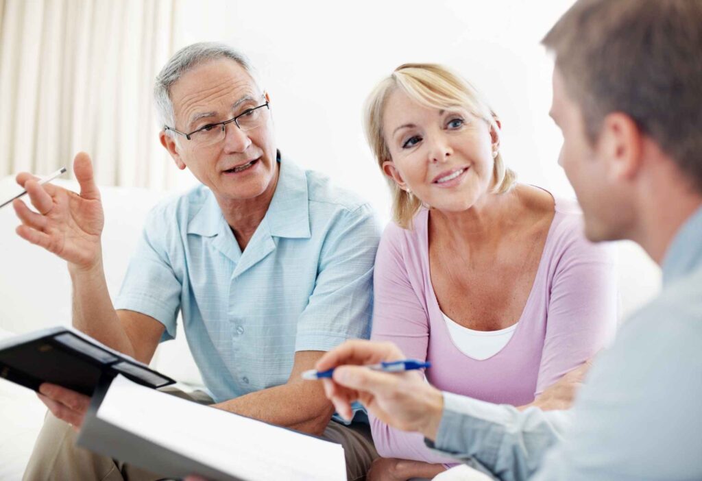 Family reviewing budget options for a parent's long-term care needs