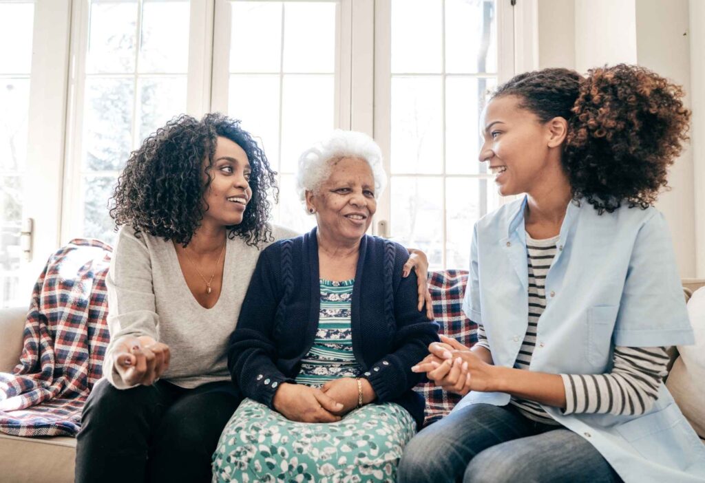 Family discussing which senior living option is right for their parent