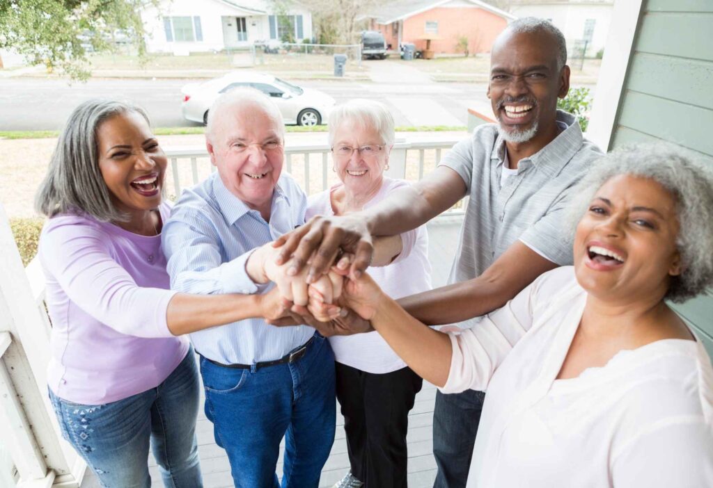 Active seniors enjoying amenities at an independent living retirement community